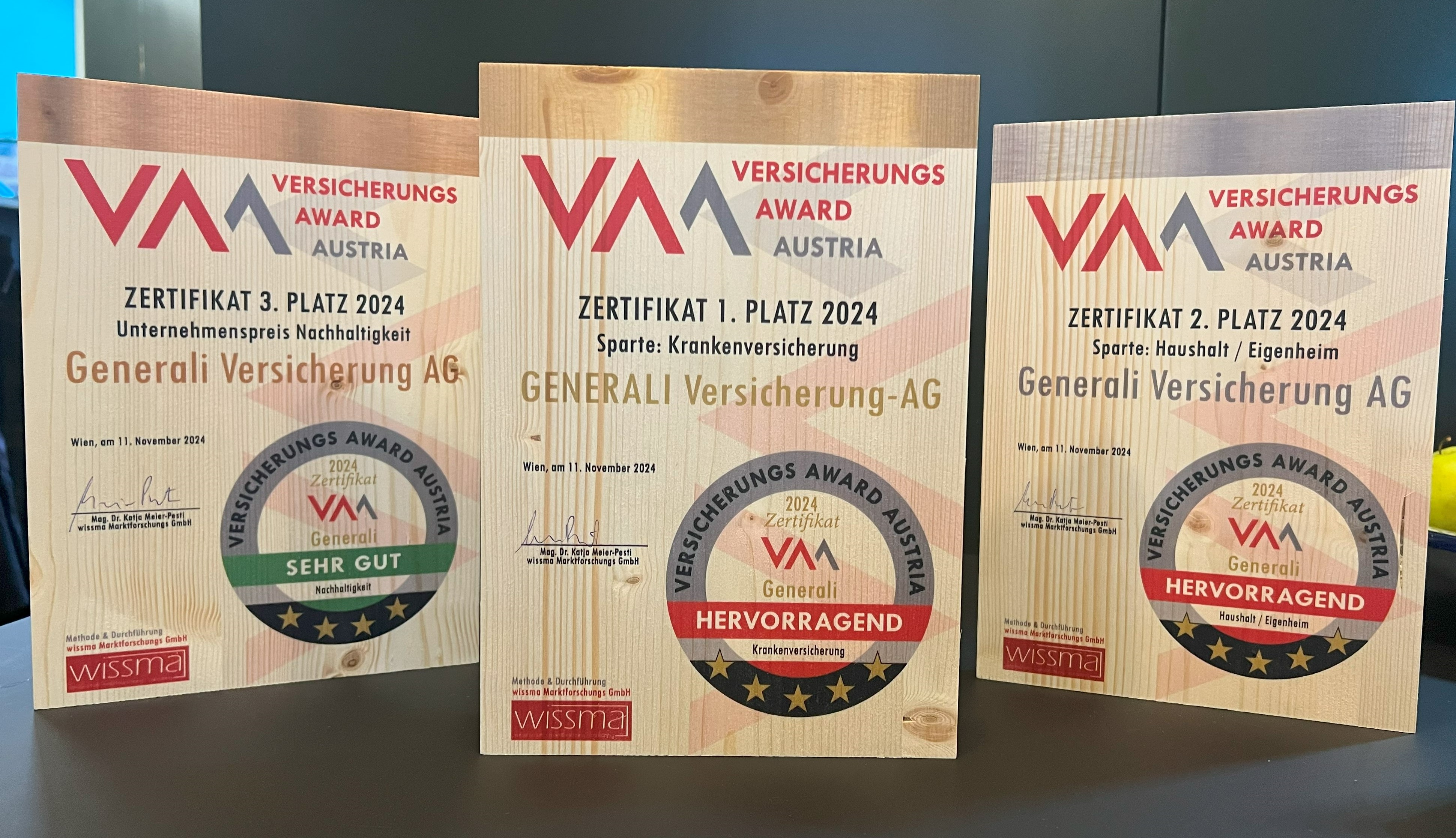 Die Generali freut sich über drei Podestplätze beim Versicherungs Award Austria 2024. © Birgit Dolezal-Swietly/Generali